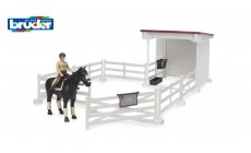 Bruder bworld 62521 - Kleiner Reiterhof mit Reiterin, Pferd, Sattel und Zaumzeug