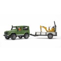 Bruder 02593 - Land Rover Defender Station Wagon mit Einachsanhänger, JCB Mikrobagger